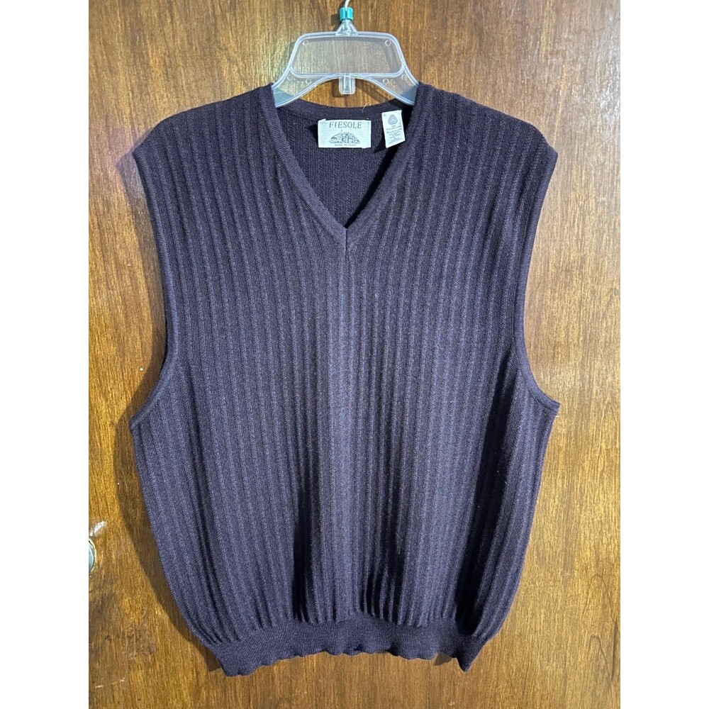 Fiesole Men's sz L 100% Fine Merino Wool Made in Italy V Neck Sweater